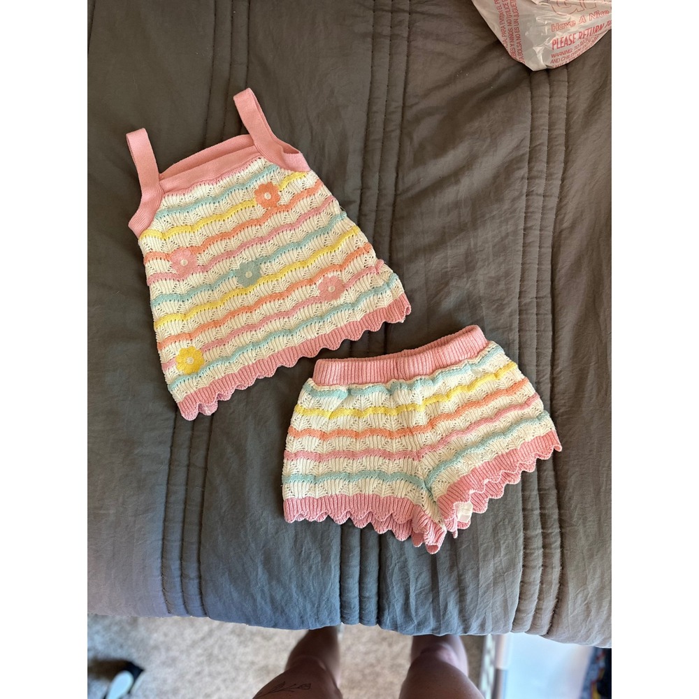Tommy Bahama Crochet Knit Tank/Short Set Size 4T Pink Pastel EUC